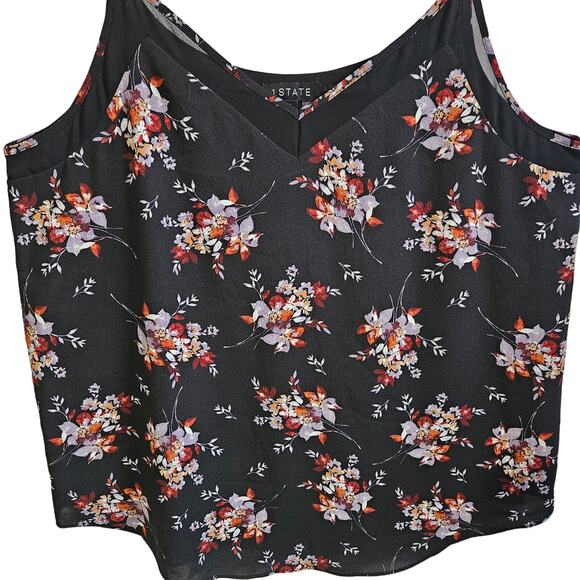 1State Womens L Lace Trim Wildflower Cami Tank Black Multicolor Floral Fairycore - Picture 3 of 6